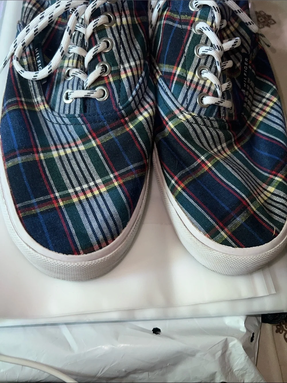 Tommy Hilfiger Navy Plaid Canvas Lace-Up Sneakers